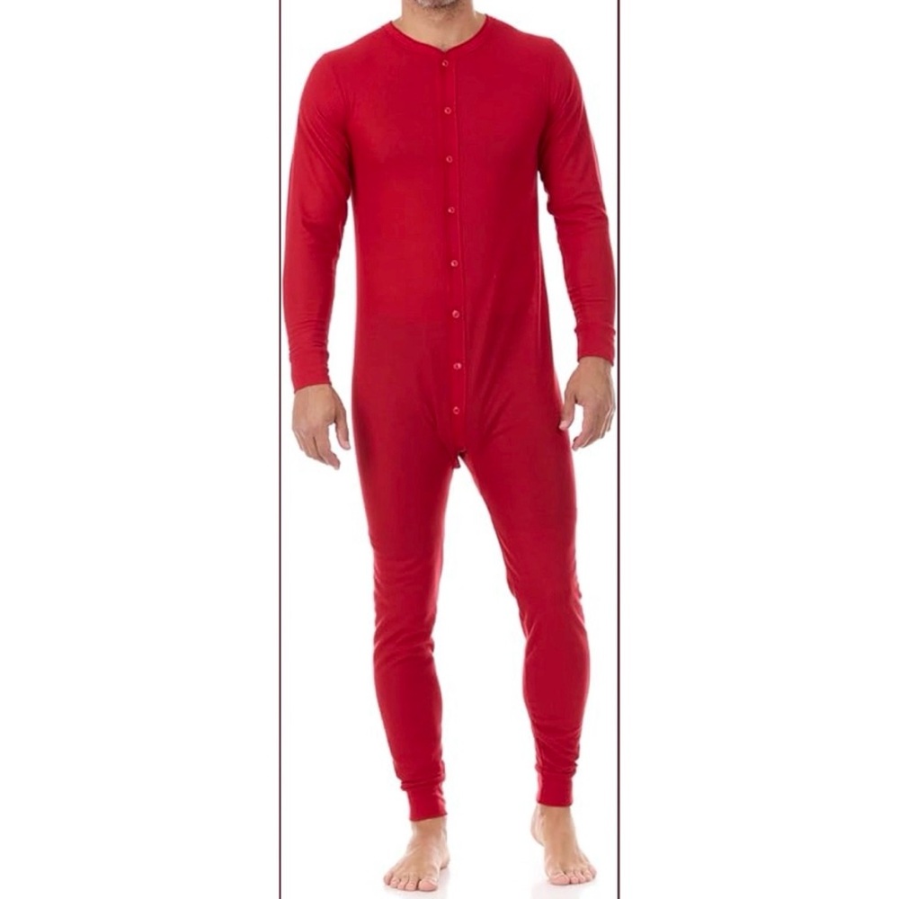 THE TERRITORY AHEAD Red Cotton Knit CLASSIC UNION SUIT ONE-PIECE Base Layer M